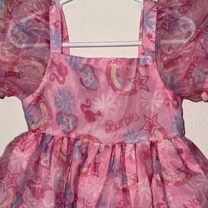 Barbie Pink Patterned Dress with Puffy Sleeves